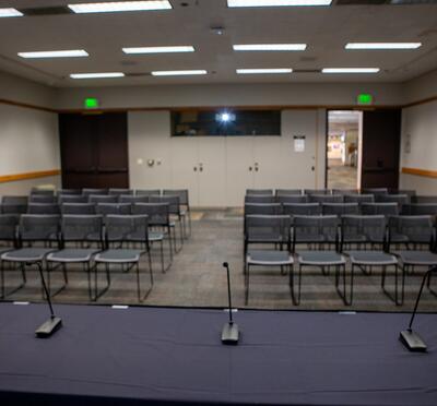 Room set theater style looking from a panel table