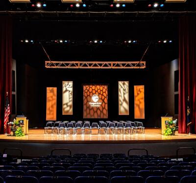 Stage set with chairs for graduation